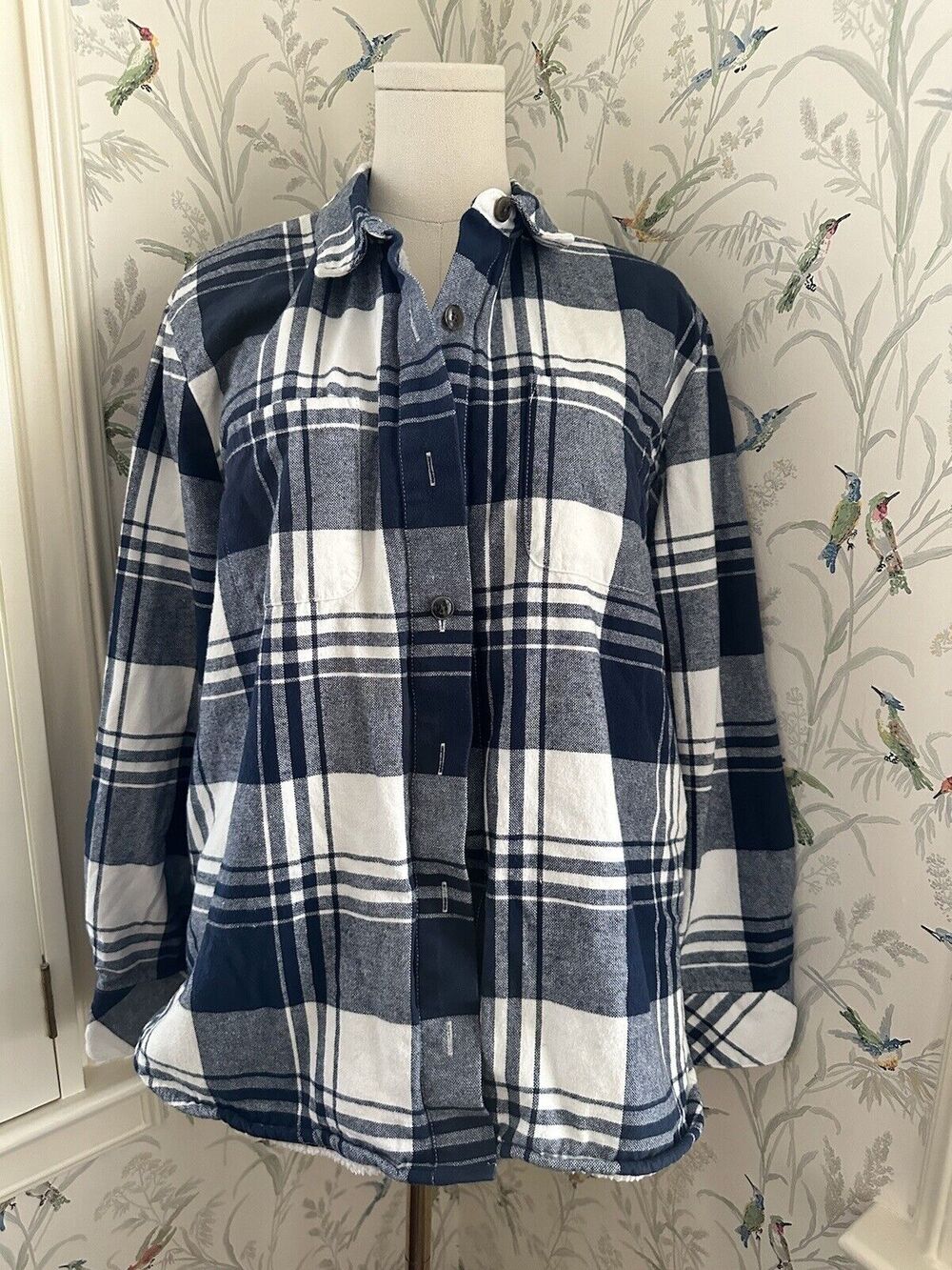 J. Crew Women’s Large Fleece Lined Plaid Cotton Button Down Shirt Jacket